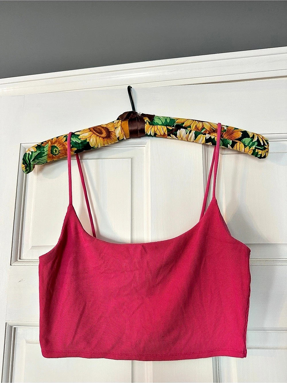 Zara Ribbed Strappy Crop Top Pink Medium